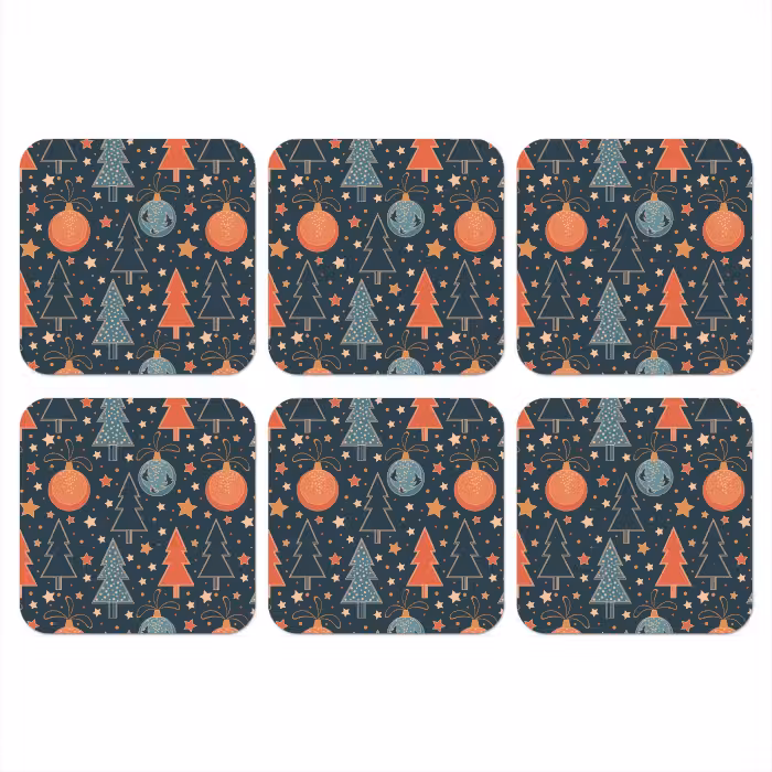 Onderzetter - Illustratie - Kerst - Symbolen - Blauw