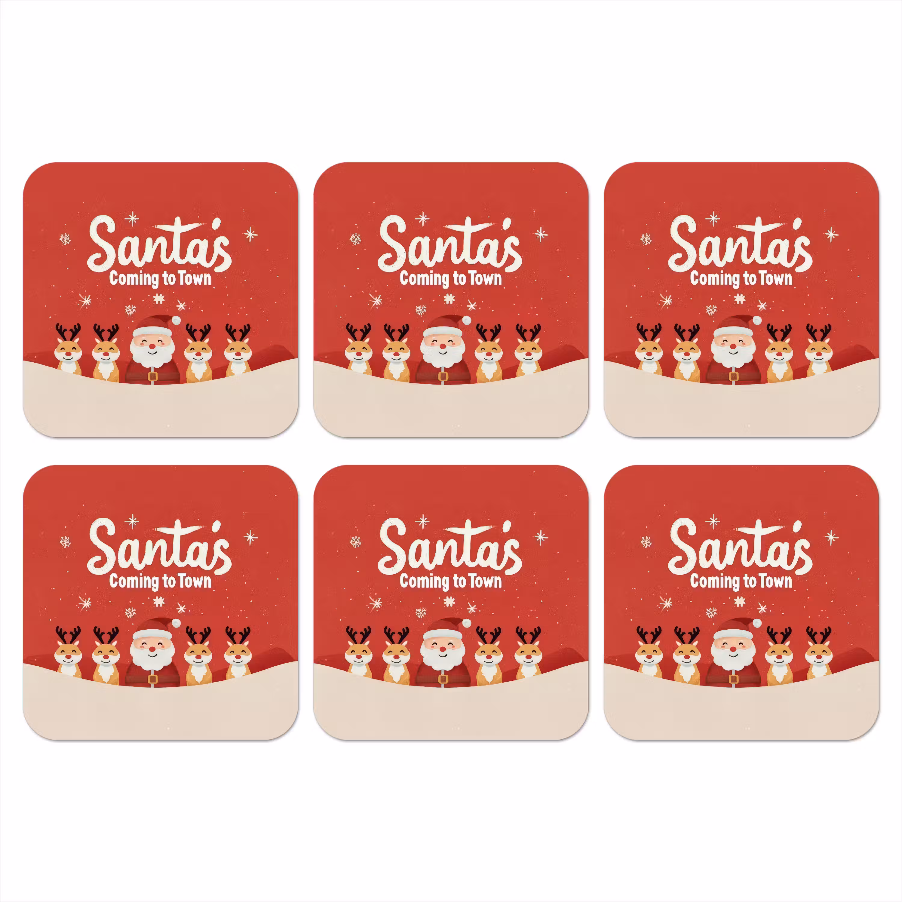 Onderzetter - Illustratie - Kerstman - Rendieren - Rood