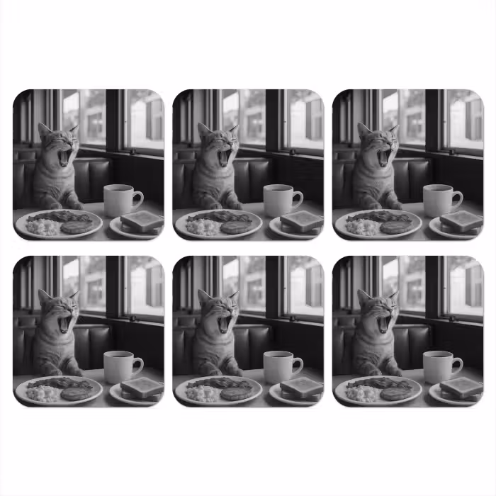 Onderzetter - Kat - Koffie - Brood - Zwart