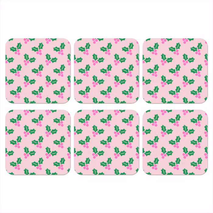 Onderzetter - Kerst - Hulst - Roze