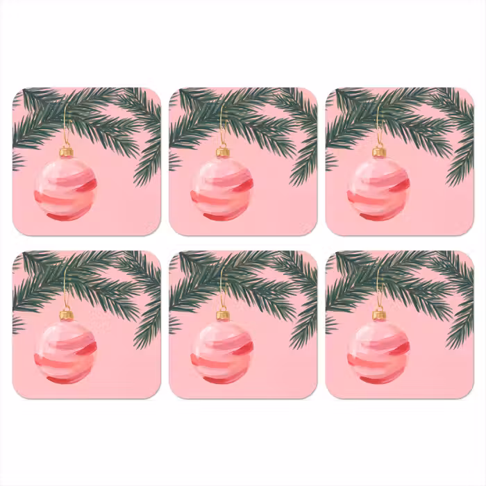 Onderzetter - Kerstbal - Roze - Kerst