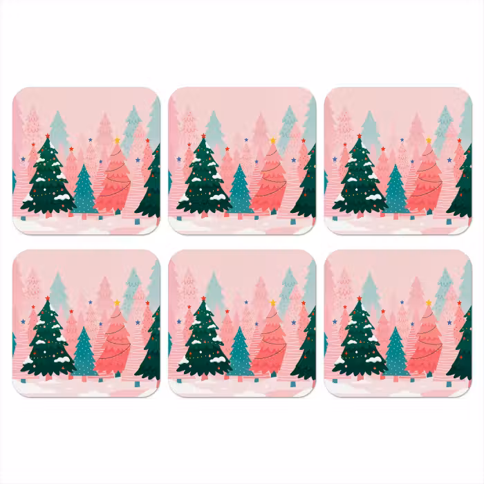 Onderzetter - Kerstbomen - Illustratie - Roze