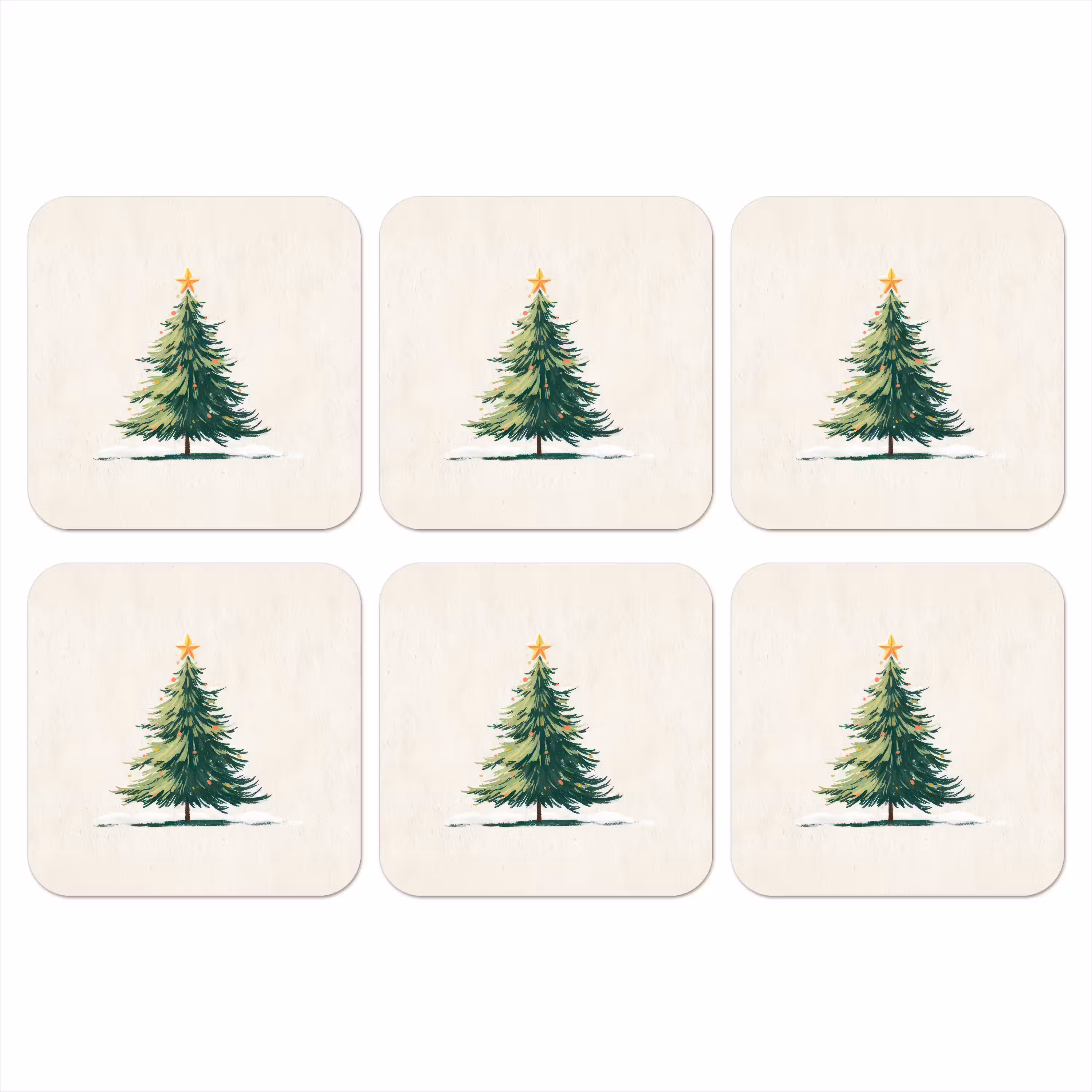 Onderzetter - Kerstboom - Illustratie - Ster - Sneeuw