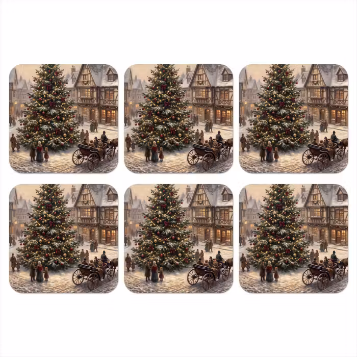 Onderzetter - Kerstboom - Sneeuw - Stad