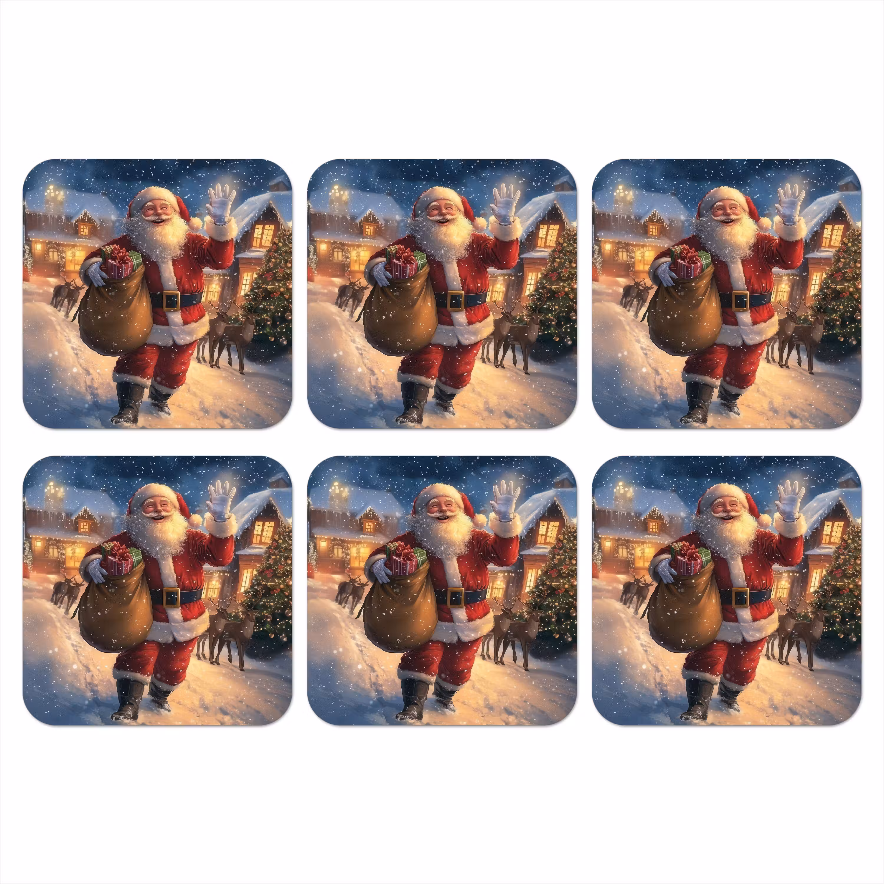 Onderzetter - Kerstman - Dorp - Hert - Donker