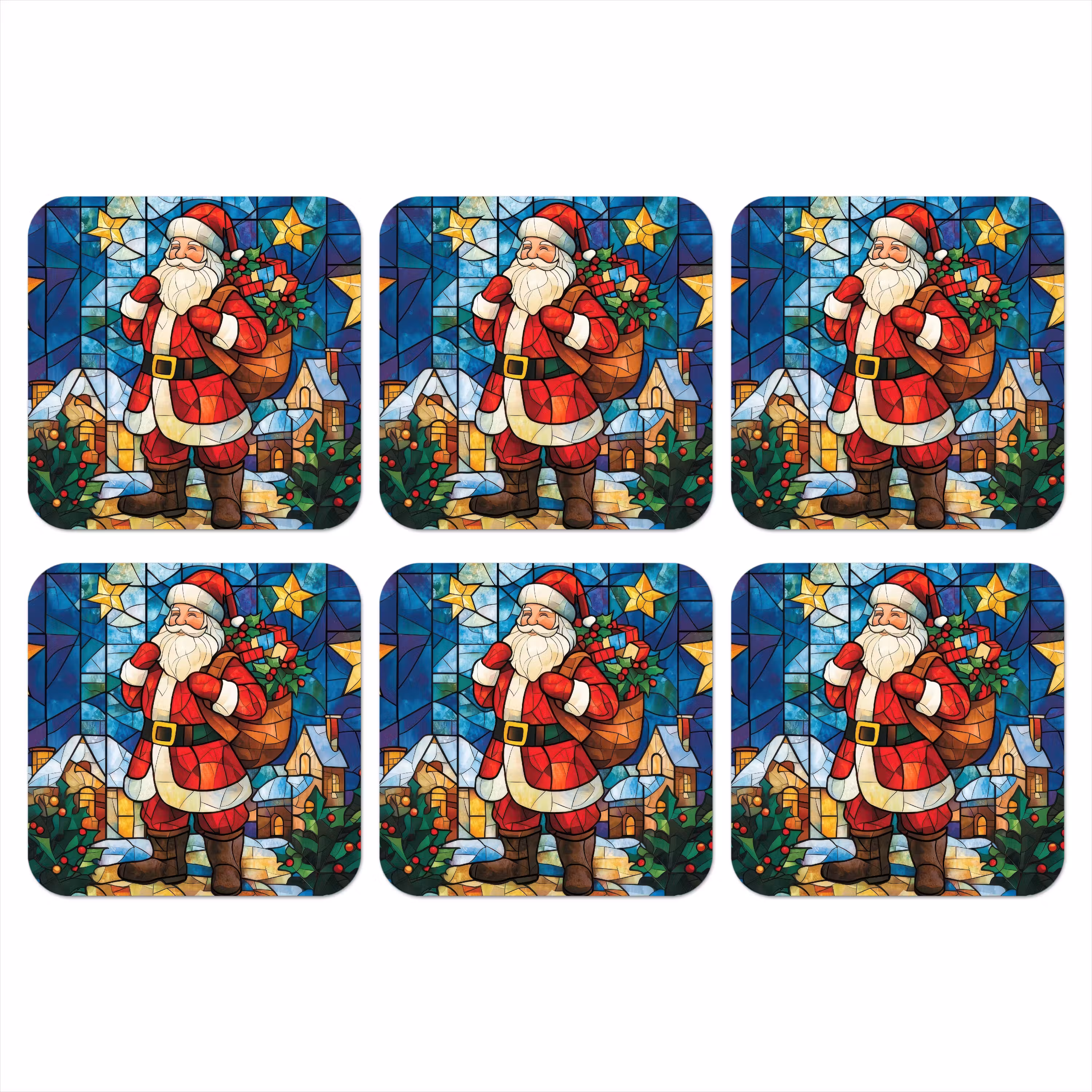 Onderzetter - Kerstman - Glas - Kleurrijk