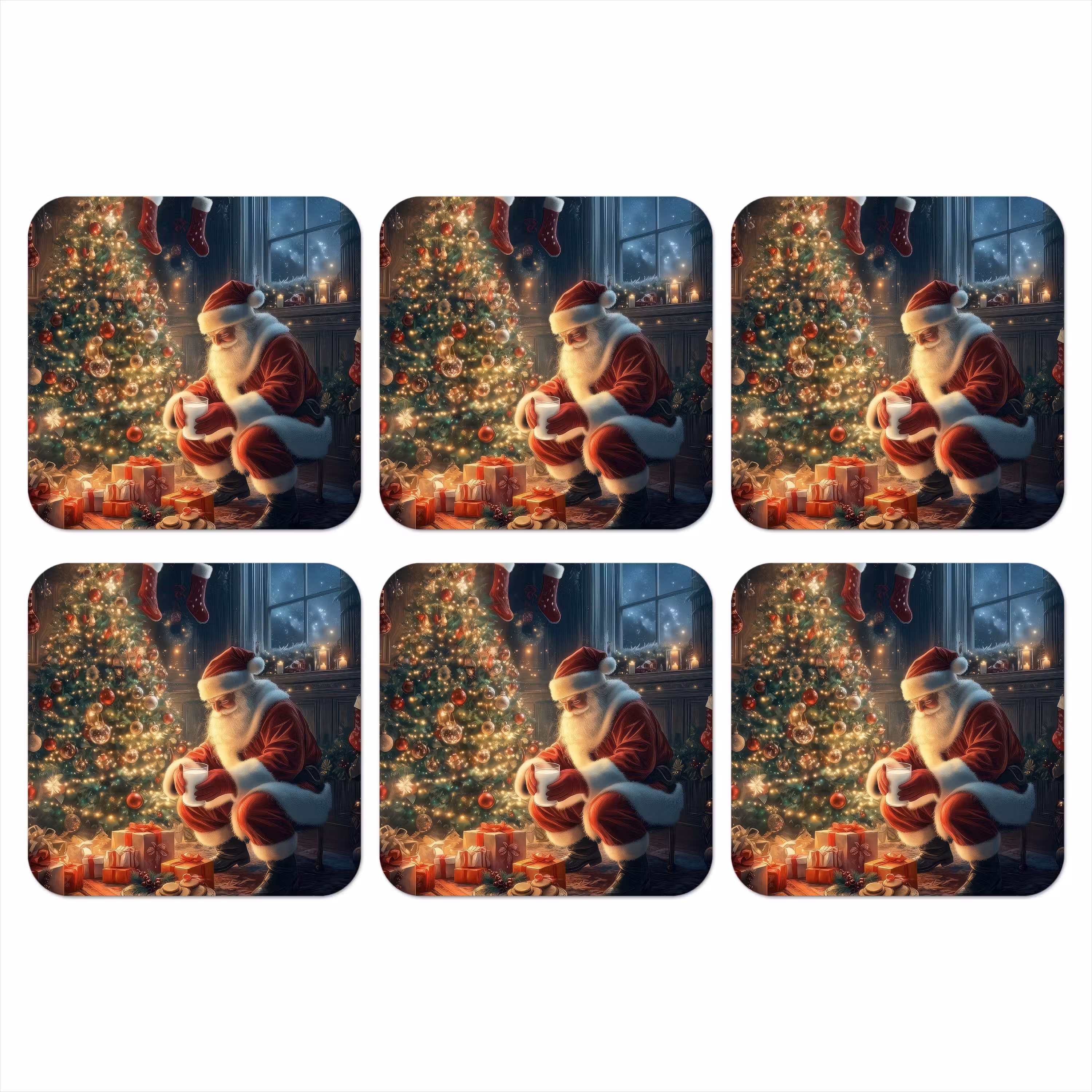 Onderzetter - Kerstman - Haard - Donker