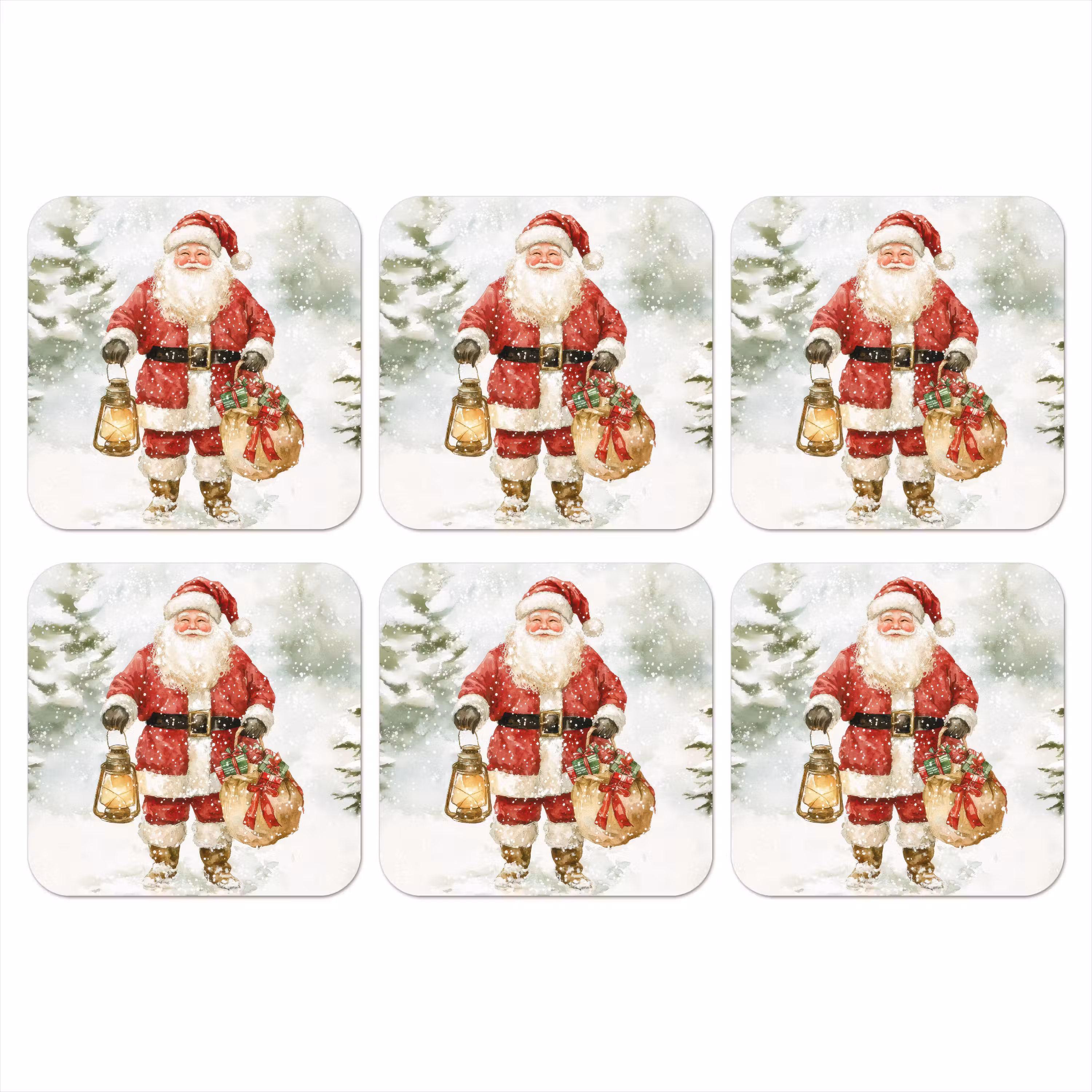 Onderzetter - Kerstman- Winter - Sneeuw - Wit - Rood