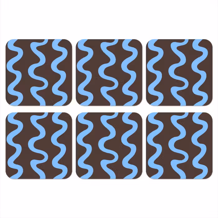 Onderzetter - Kronkelende lijnen - Blauw - Bruin - Minimalistisch