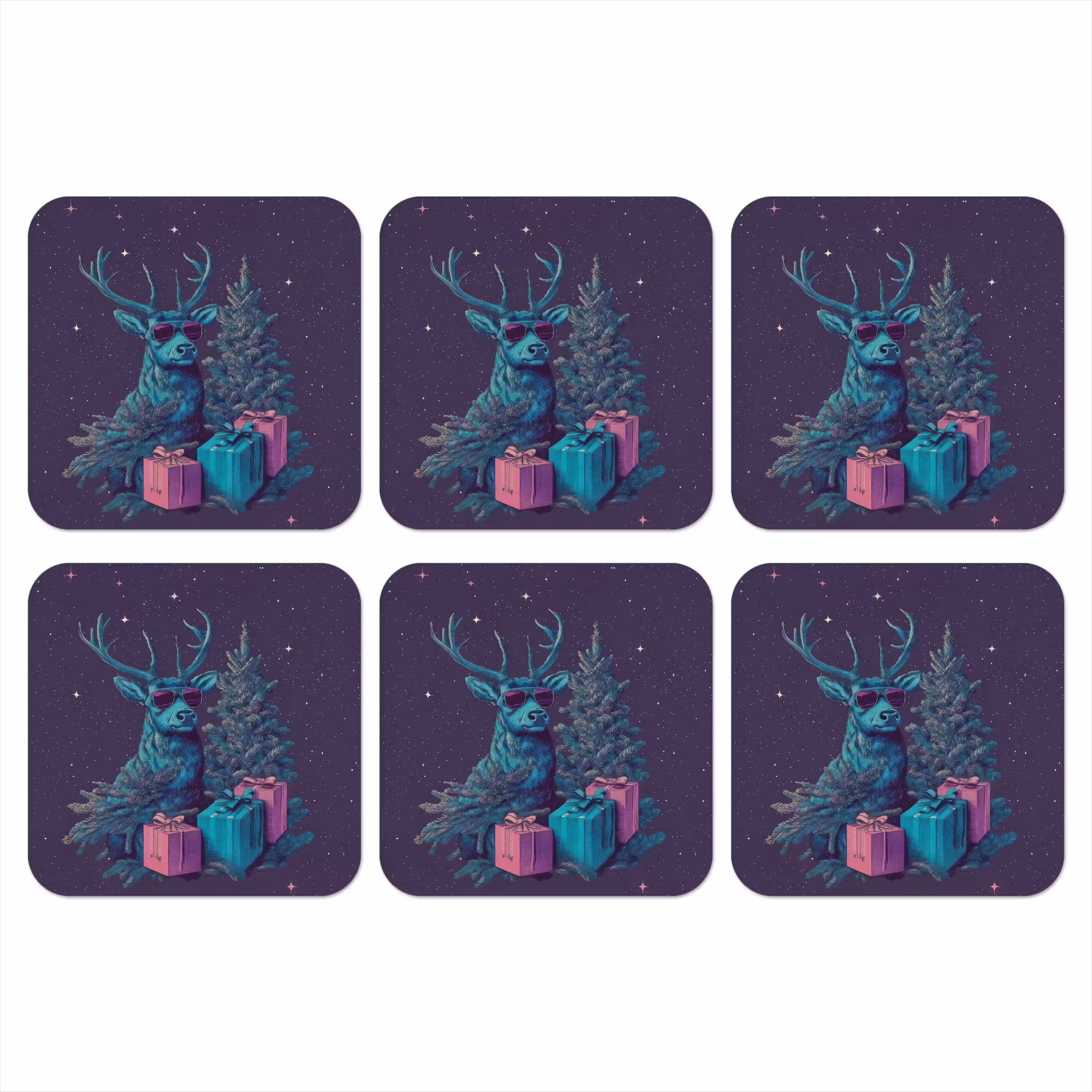 Onderzetter - Rendier - Zonnebril - Neon - Kerstboom