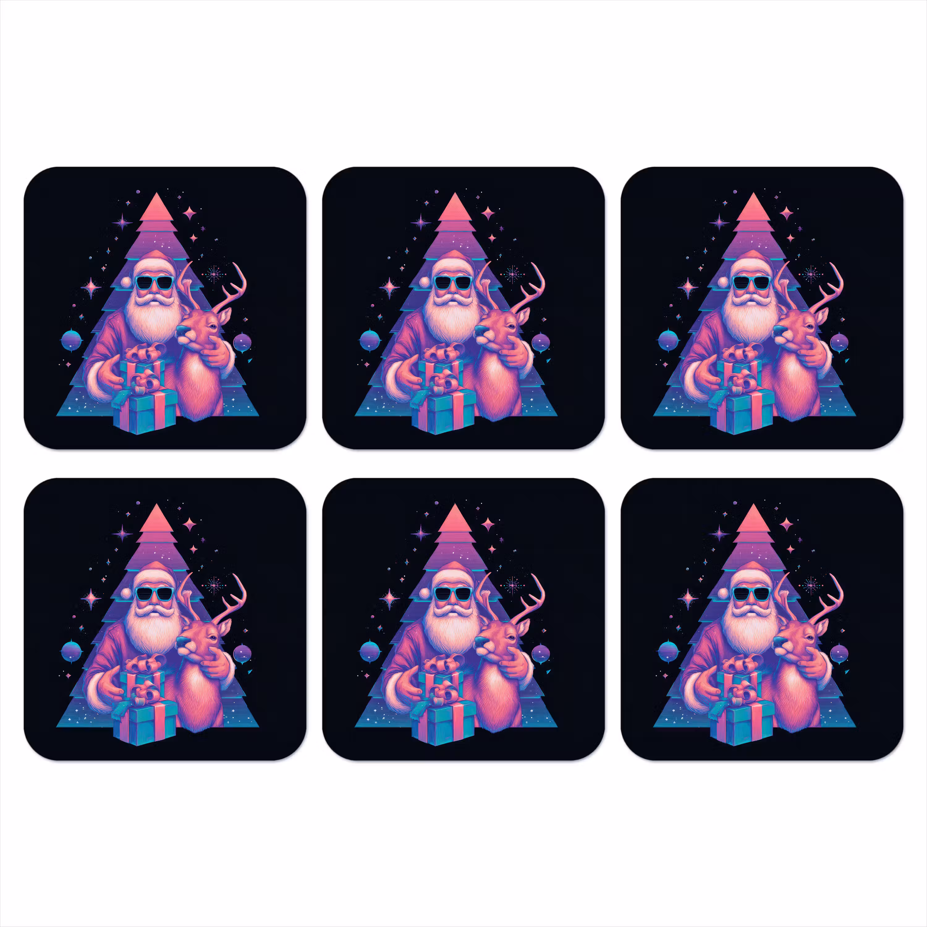 Onderzetter - Retro - Kerstman - Rendieren - Kerstboom