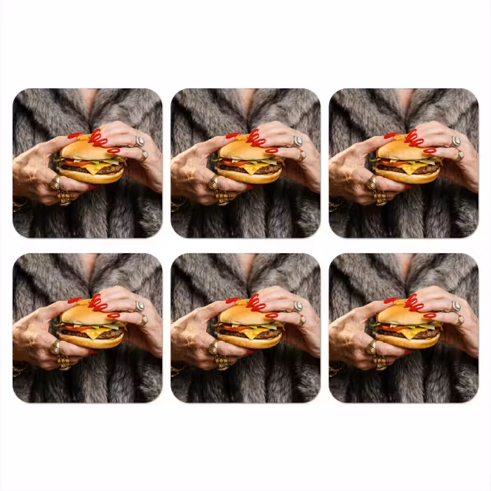 Onderzetter - Vrouw - Hamburger - Bontjas
