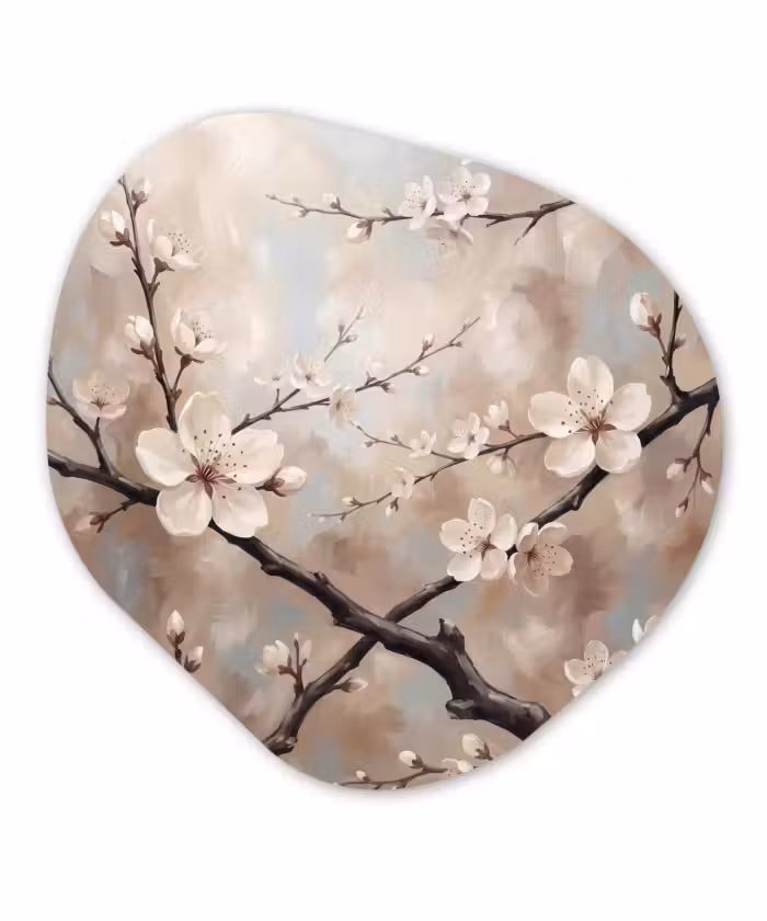 Organisch schilderij - Forex - Bloesem - Takken - Schilderij - Beige - Serene