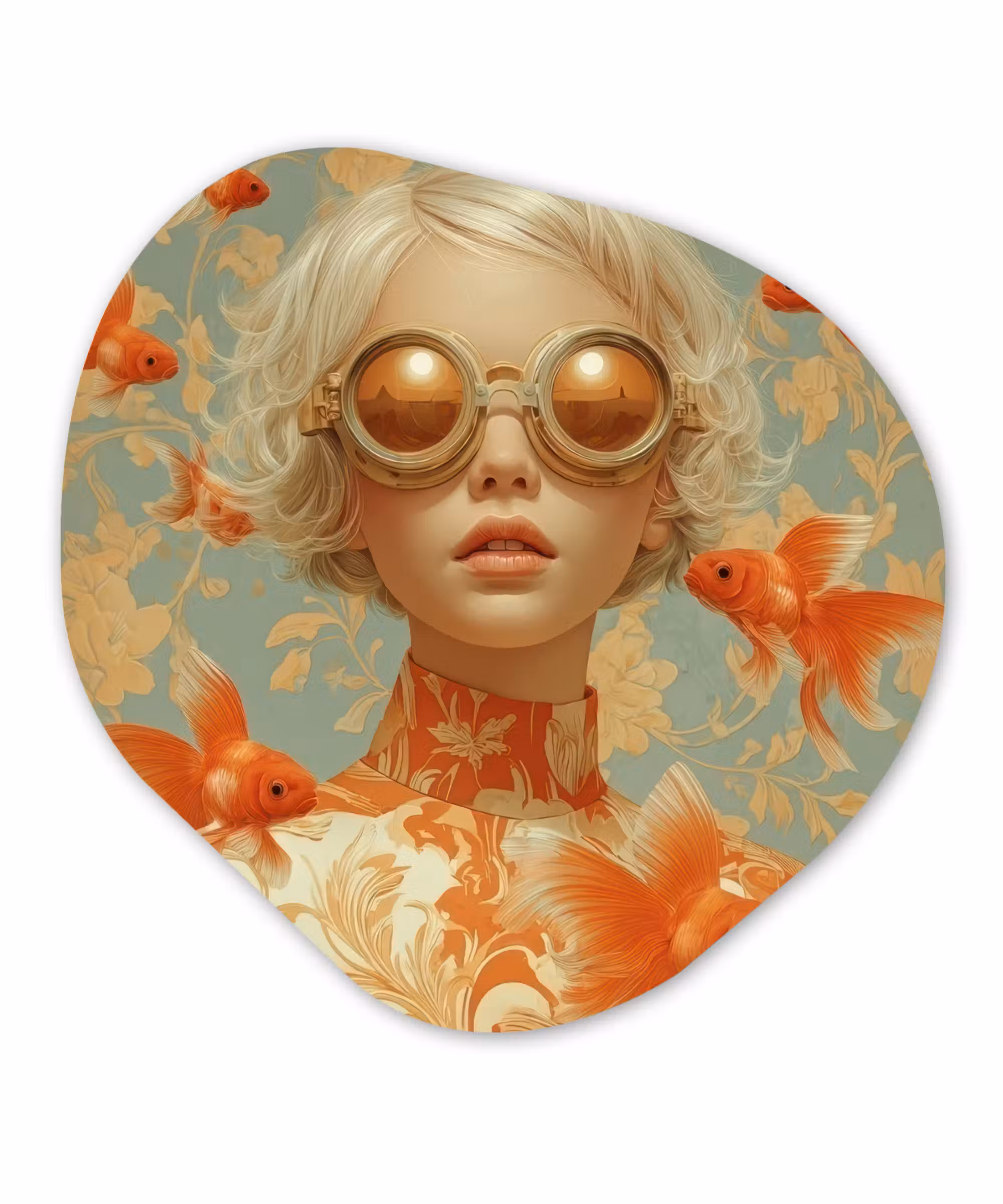 Organisch schilderij - Forex - Goudvissen - Oranje - Vrouw - Blond