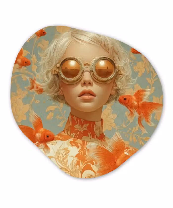 Organisch schilderij - Forex - Goudvissen - Oranje - Vrouw - Blond
