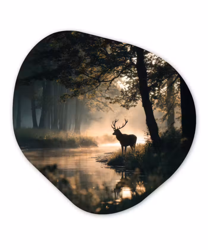 Organisch schilderij - Forex - Hert - Bosbeek - Mystiek
