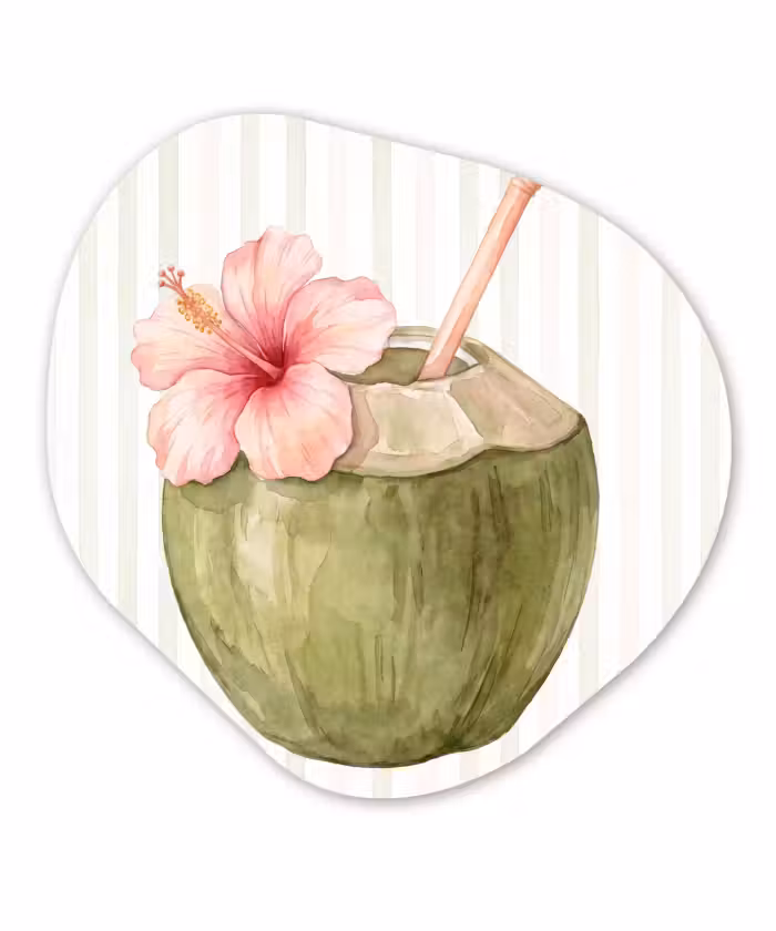Organisch schilderij - Forex - Kokosnoot - Drank - Tropisch - Illustratie - Zomer