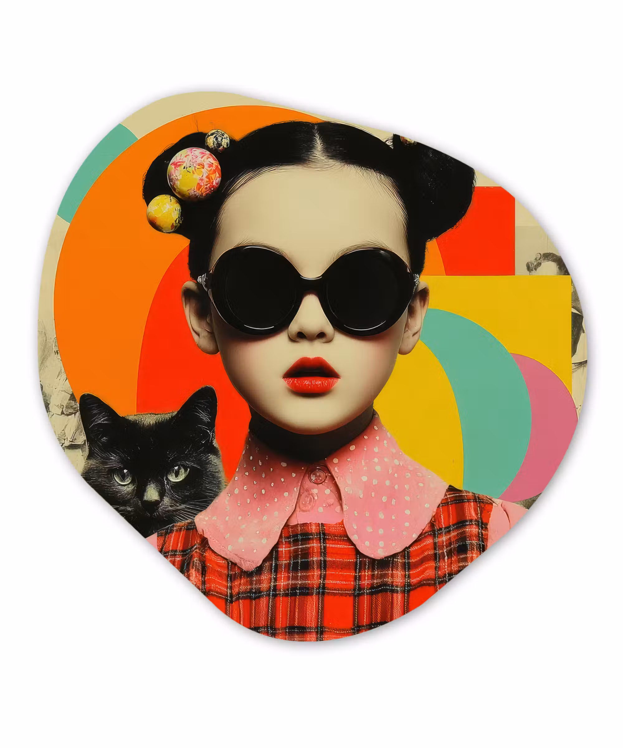 Organisch schilderij - Forex - Meisje - Zonnebril - Kat - Retro