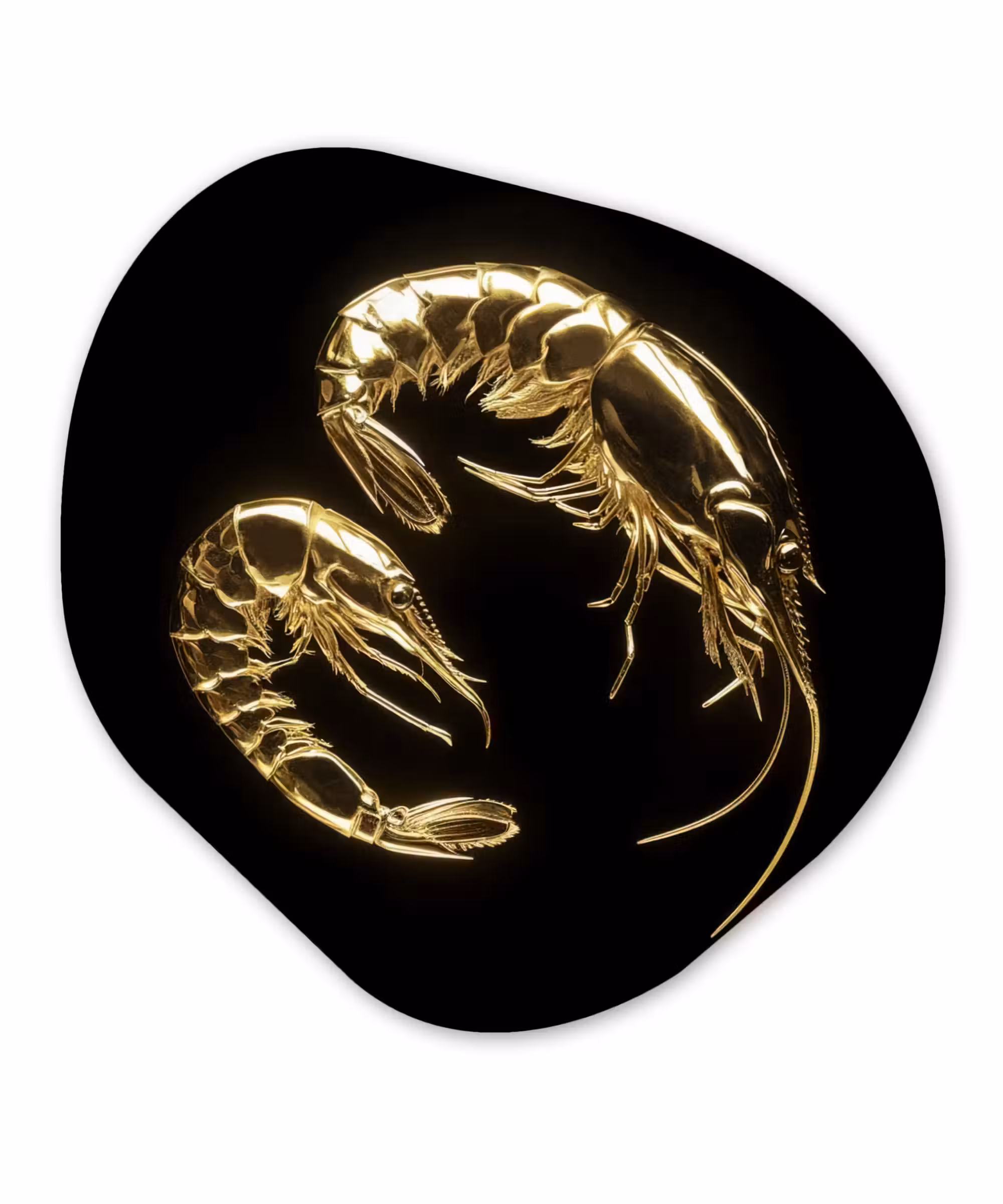 Organisch schilderij – Garnalen - Zwart - Goud - Dieren