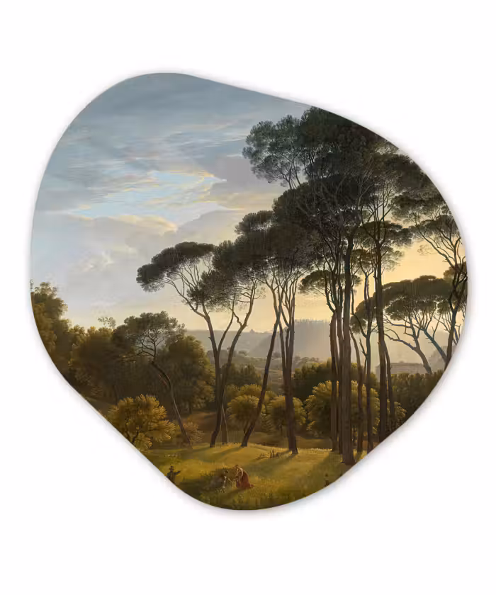 Organische Formen – Aluminium – Italiaans landschap met parasoldennen - Schilderij van Hendrik Voogd