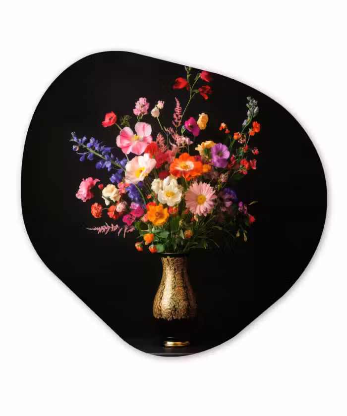 Organisch schilderij – Kleurrijk - Boeket - Vaas - Goud