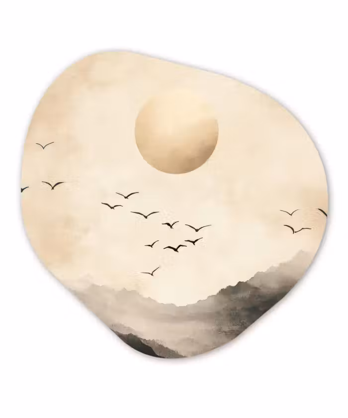 Organisch schilderij – Landschap - Japandi - vogel
