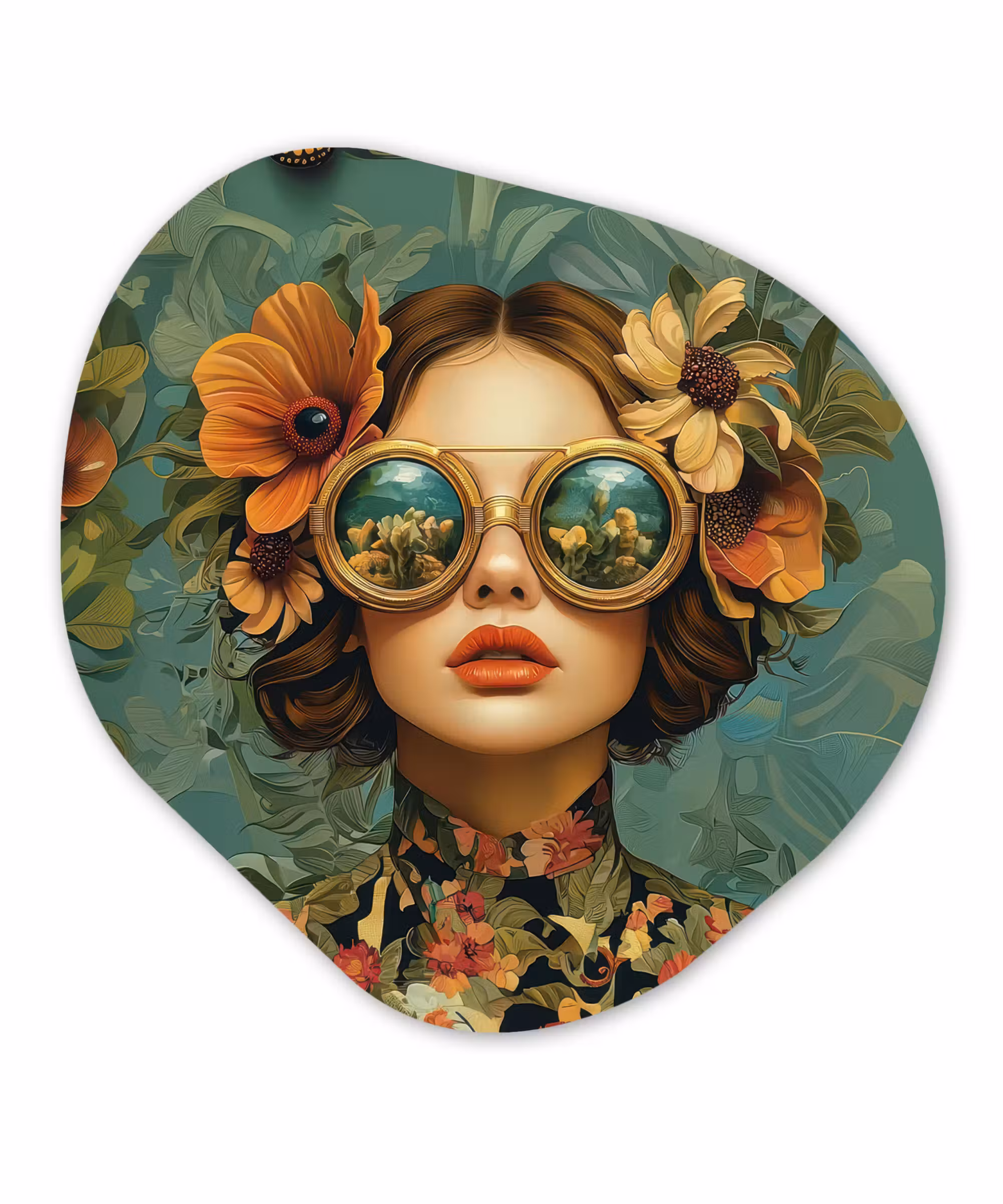 Organisch schilderij – Vrouw - Bloemen - Vlinders - Natuur - Vintage
