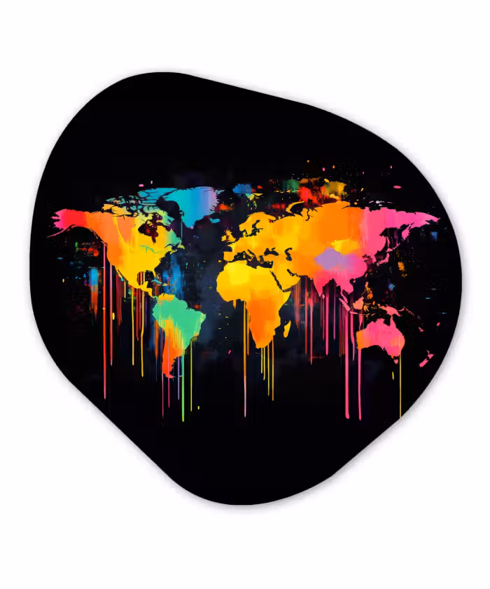 Organisch schilderij – Wereldkaart - Verf - Kleurrijk - Graffiti - Wereld