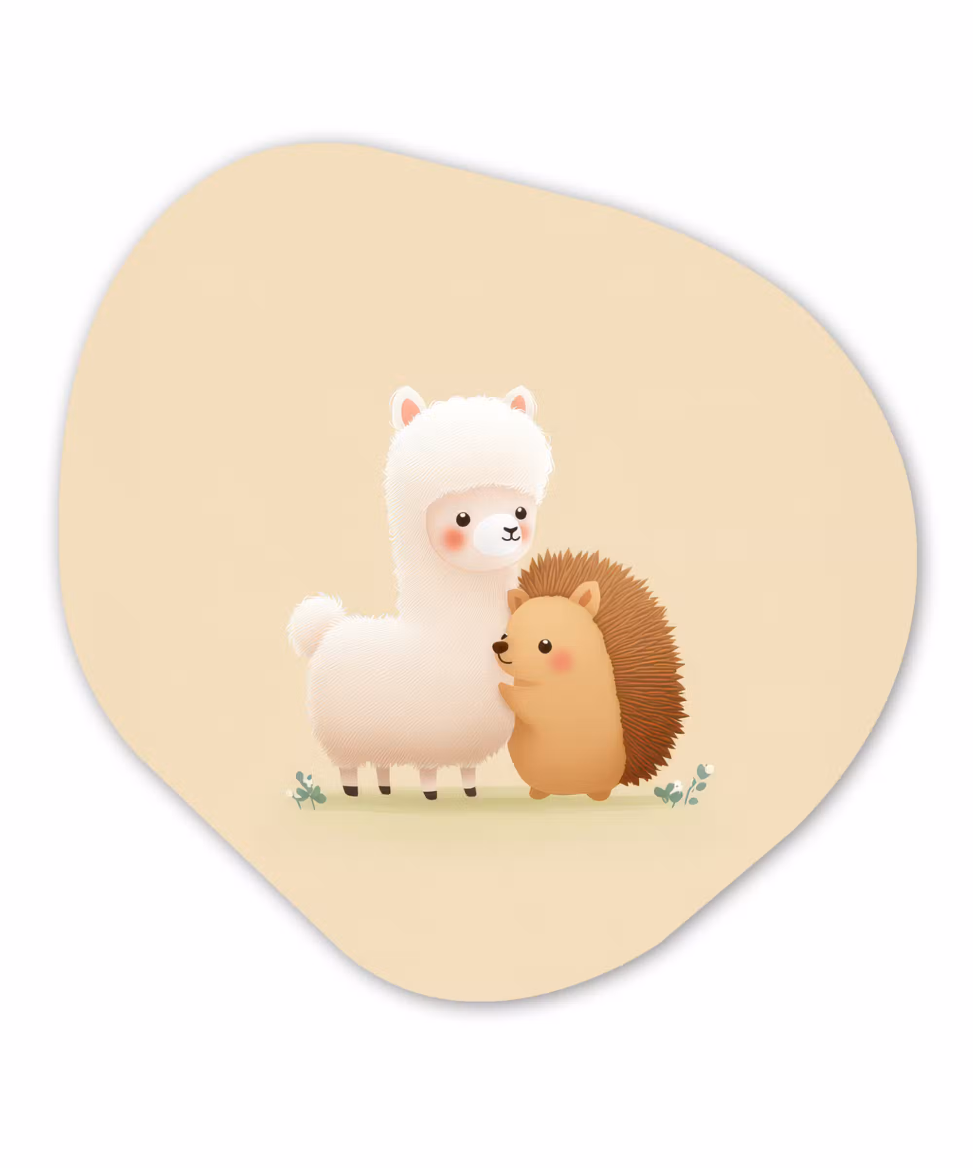 Organische vorm - schilderij - Aluminium - Alpaca - Egel - Bruin - Knuffelen