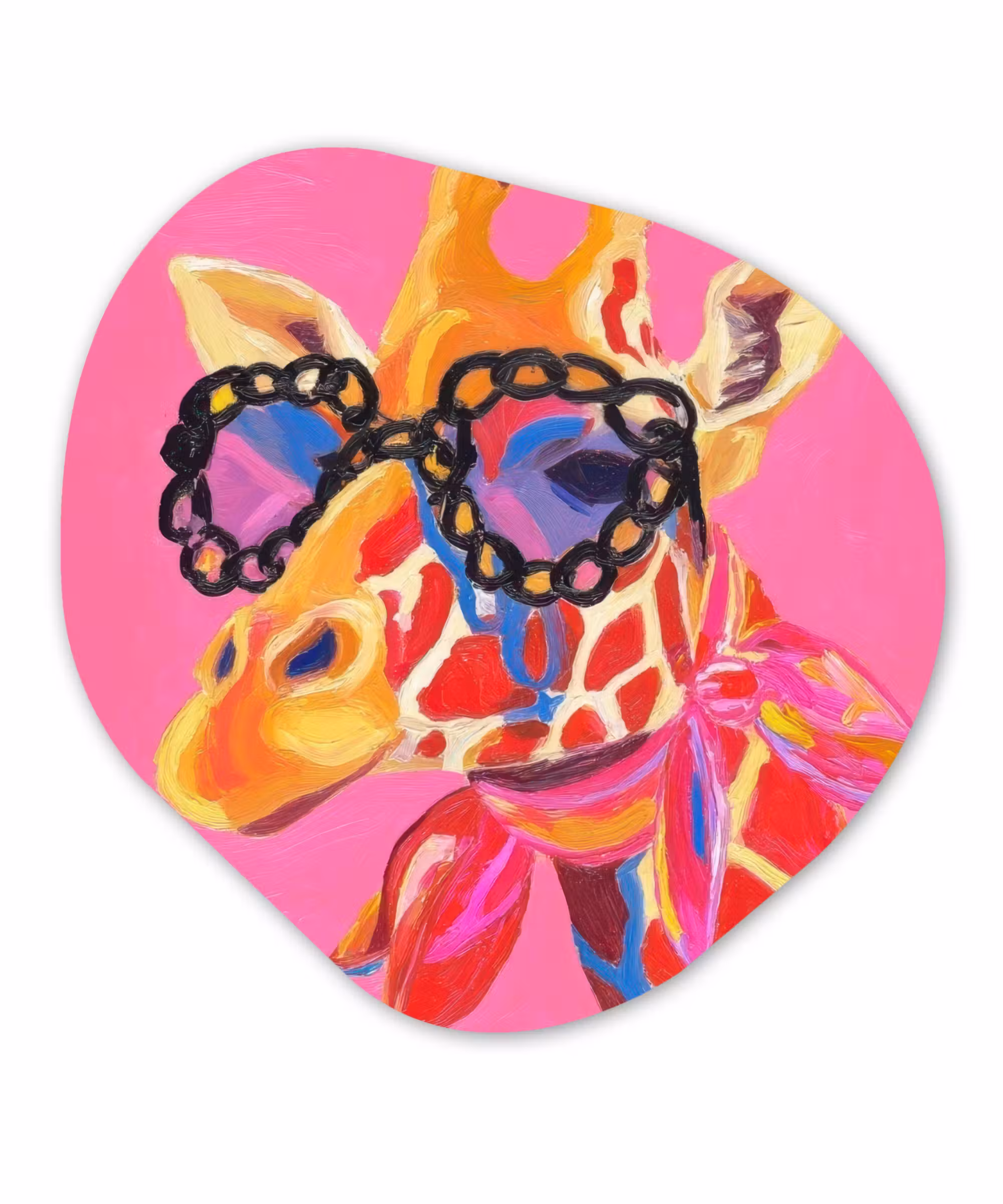 Organische vorm - schilderij - Aluminium - Giraf - Roze - Bril - Sjaal