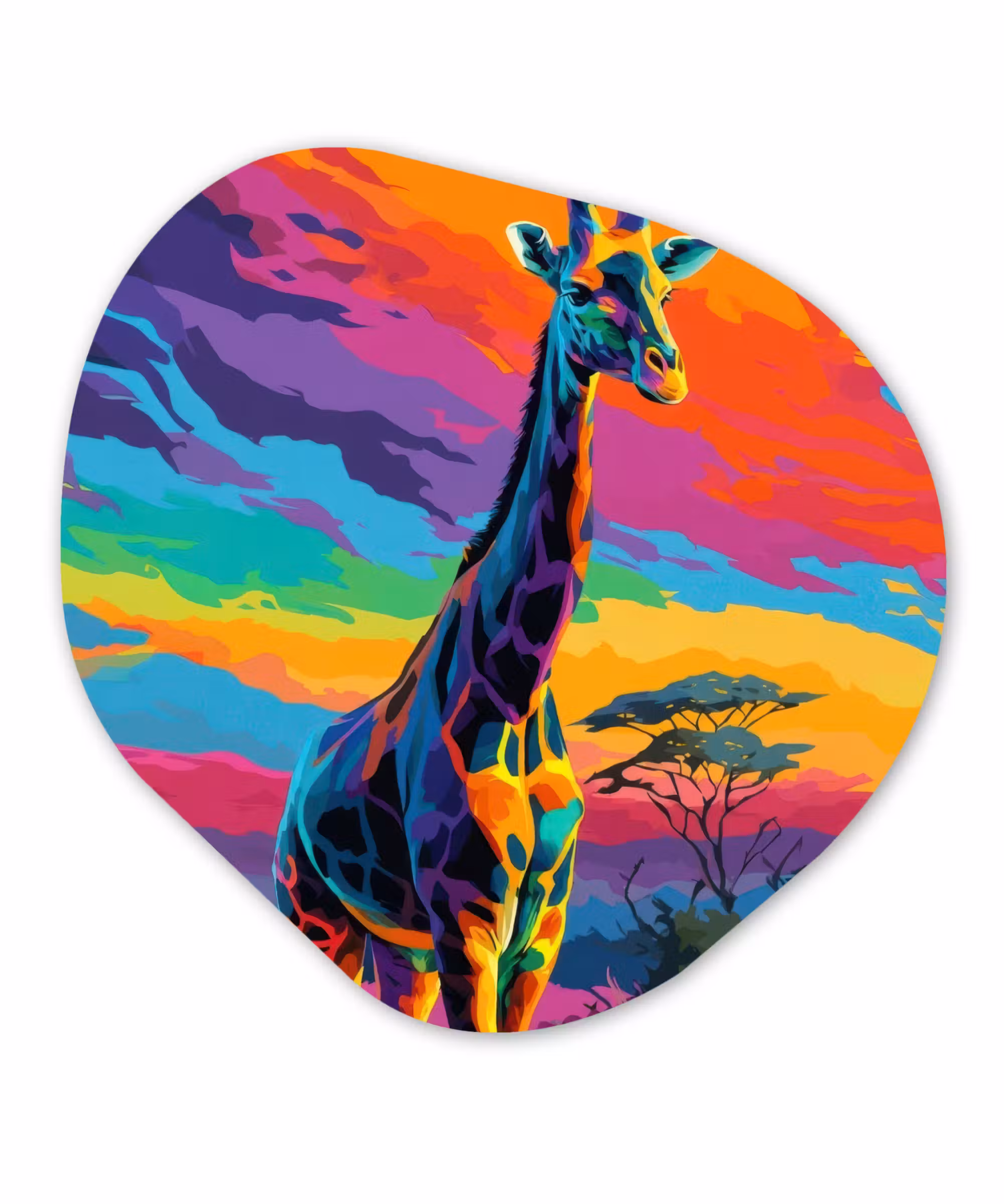 Organische vorm - schilderij - Aluminium - Giraffe - Savanna - Lucht - Gekleurd