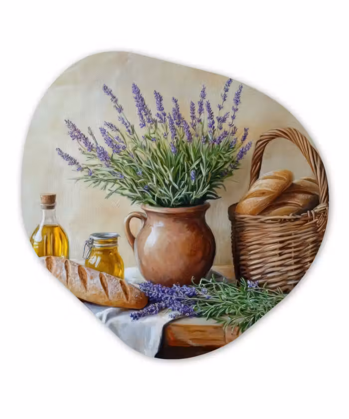 Organische vorm - schilderij - Aluminium - Lavendel - Brood - Stilleven