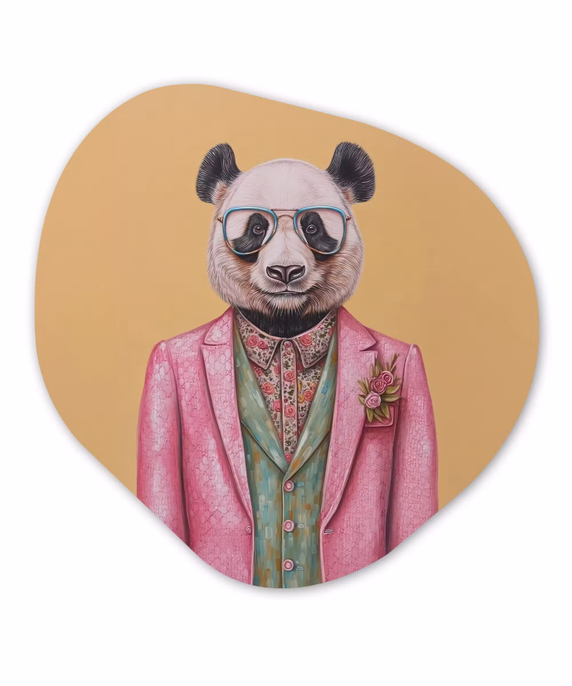Organische vorm - schilderij - Aluminium - Panda - Pak - Zonnebril - Blauw