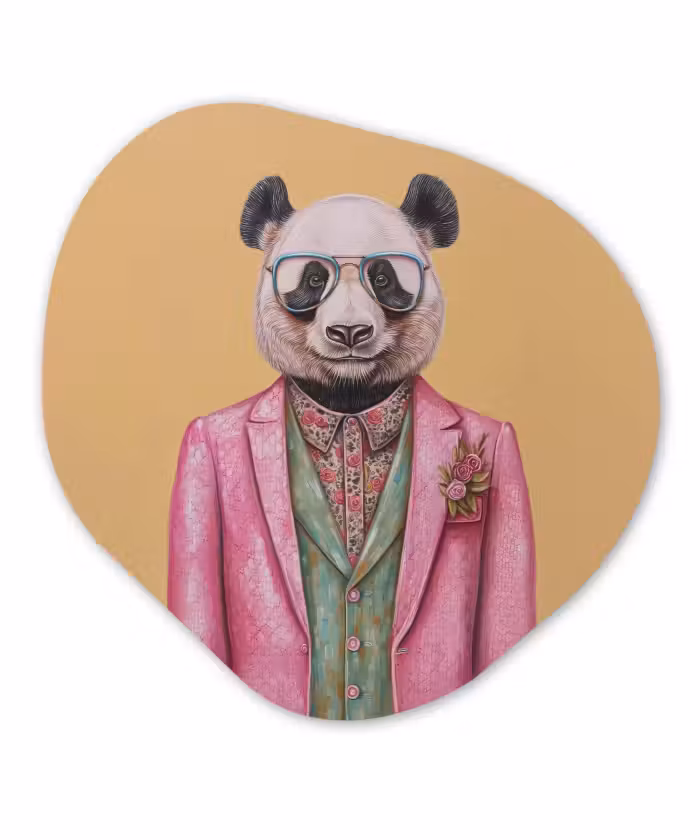 Organische vorm - schilderij - Aluminium - Panda - Pak - Zonnebril - Blauw