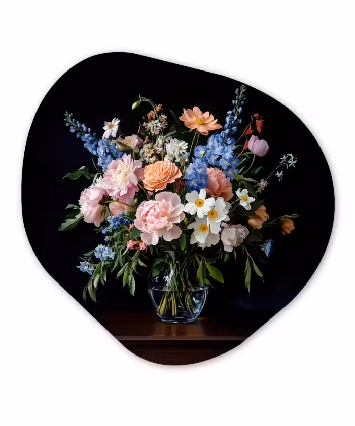 Organische vorm - schilderij - Aluminium - Pastel - Bloemen - Glazen - Vaas