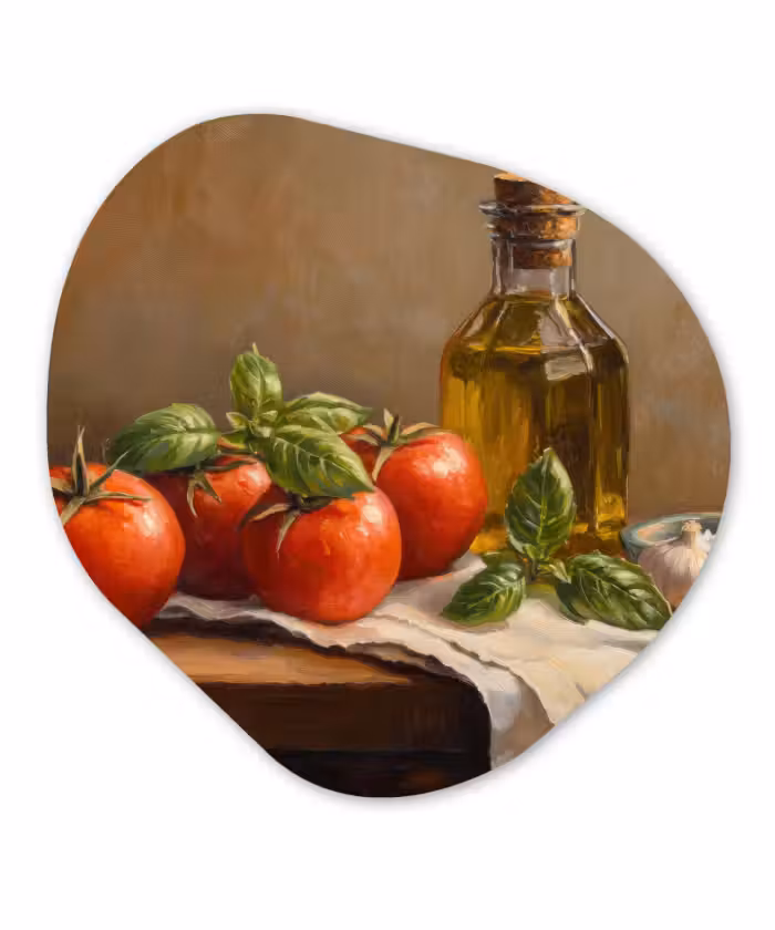 Organische vorm - schilderij - Aluminium - Tomaten - Olijfolie - Stilleven