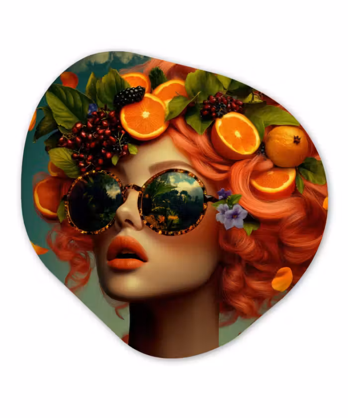 Organische vorm - schilderij - Aluminium - Vrouw - Sinaasappel - Bessen - Oranje