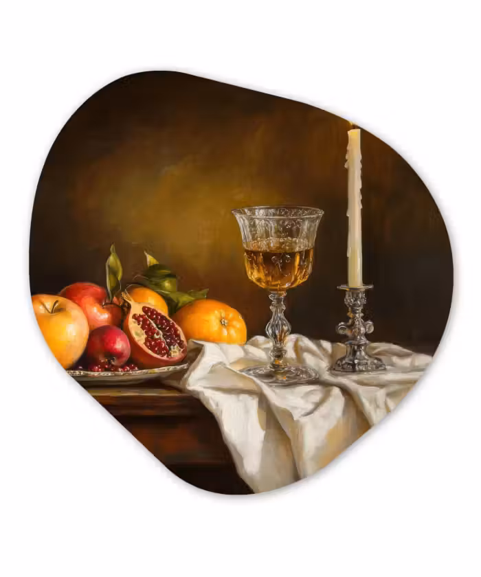 Organisch schilderij - Glas - Fruit -  Stilleven - Wijn - Kaars