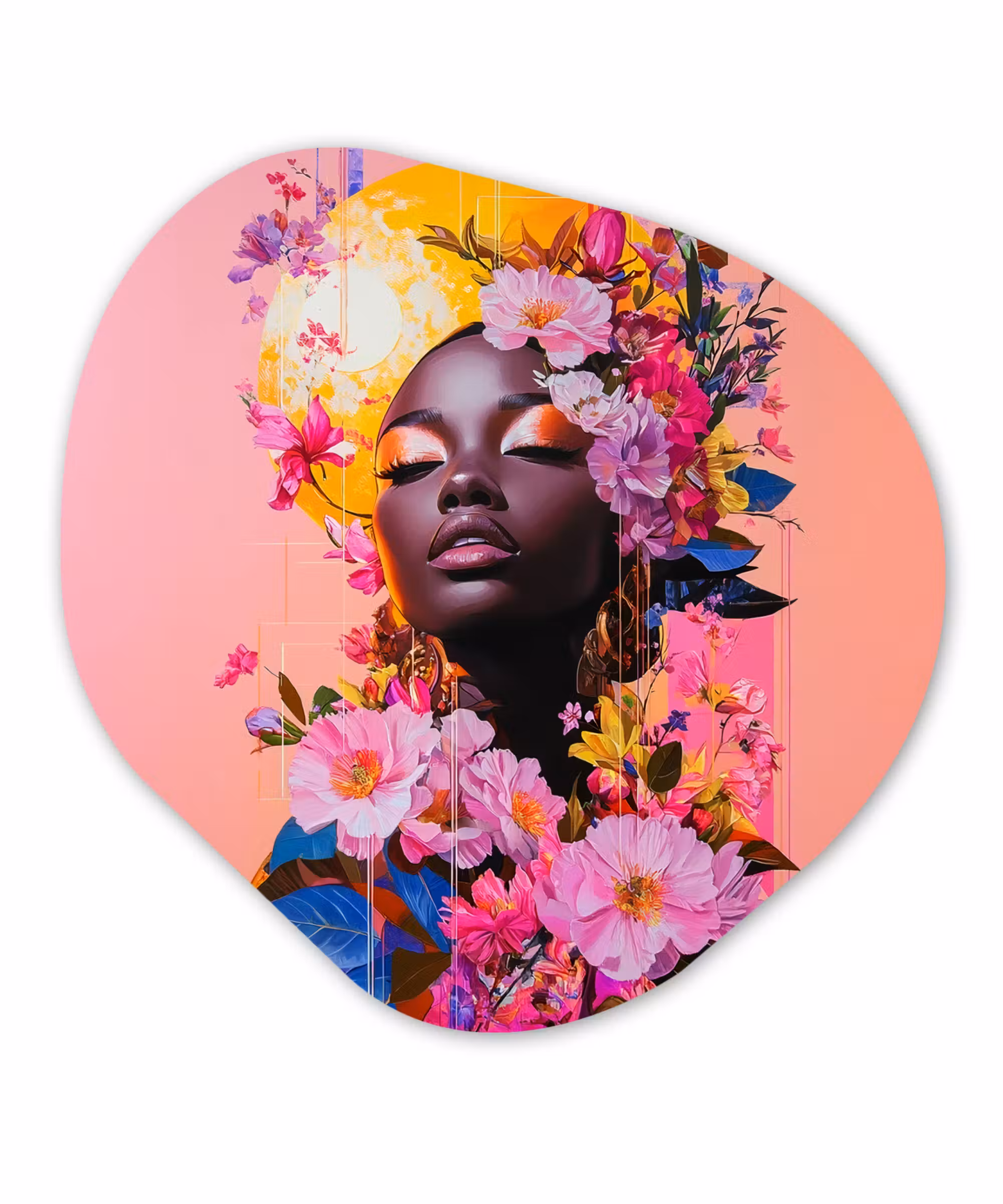 Organisch schilderij - Glas - Kleurrijk - Bloemen - Vrouw - Zon