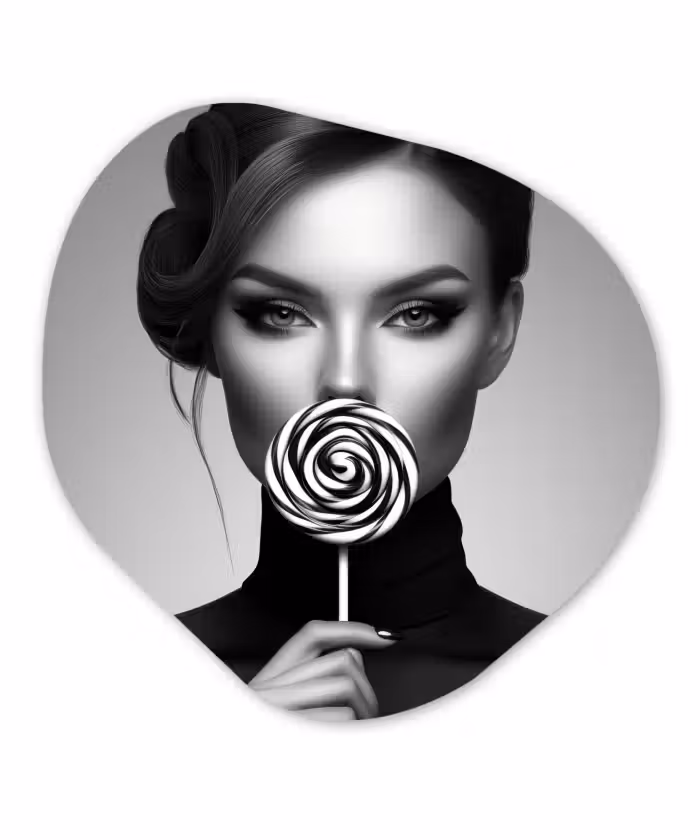 Organisch schilderij - Glas - Vrouw - Lolly - Zwart
