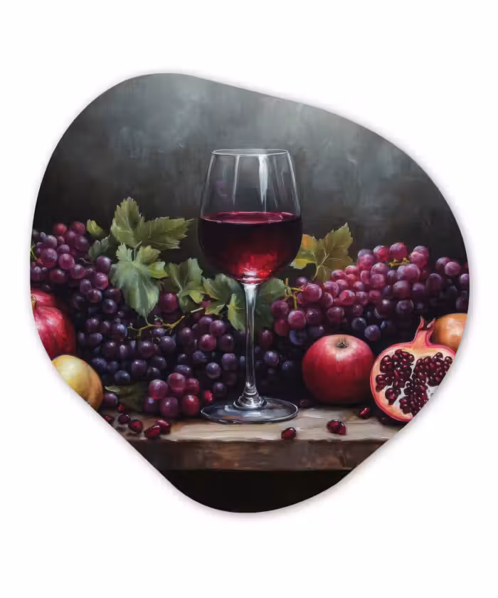 Organisch schilderij - Glas - Wijn - Fruit - Stilleven