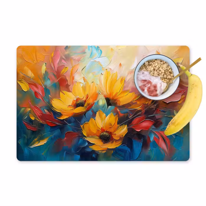 Placemat - 6 stuks - Bloemen - Zonnebloemen - Kunst - Geel