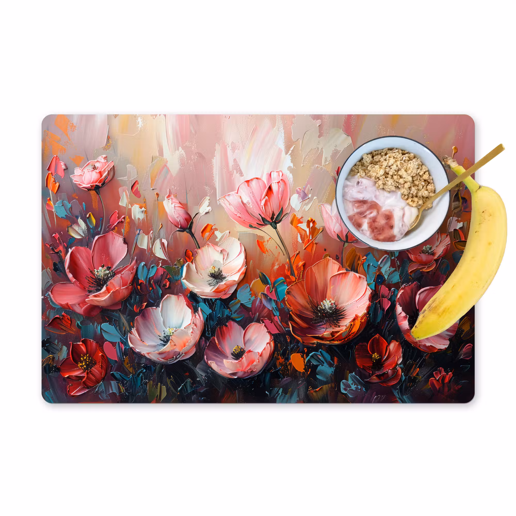 Placemat - 6 stuks - Klaprozen - Roze - Bloemen - Botanisch - Kunst