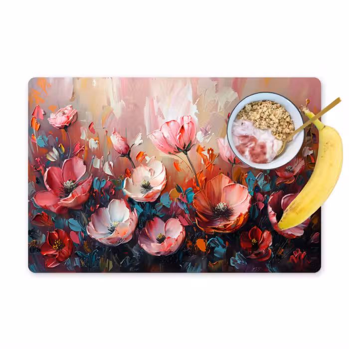 Placemat - 6 stuks - Klaprozen - Roze - Bloemen - Botanisch - Kunst