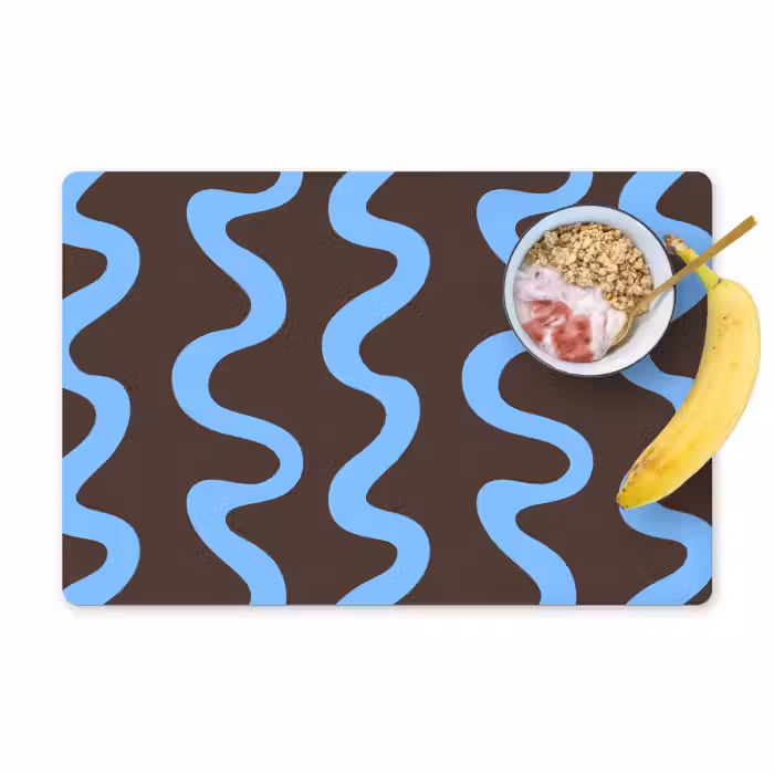 Placemat - 6 stuks - Kronkelende lijnen - Blauw - Bruin - Minimalistisch