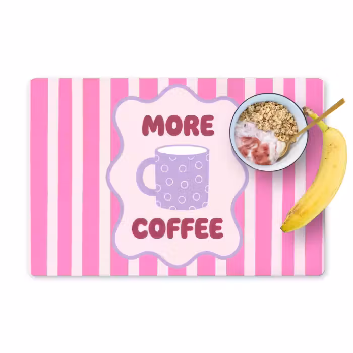 Placemat - 6 stuks - More coffee - Roze - Paars - Strepen - Mok