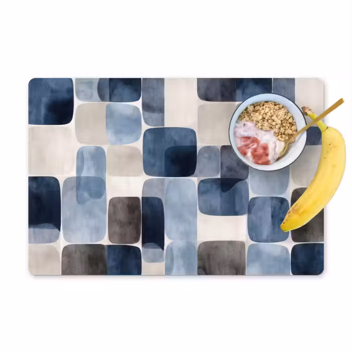 Placemat - 6 stuks - Patroon - Blauw - Vierkanten