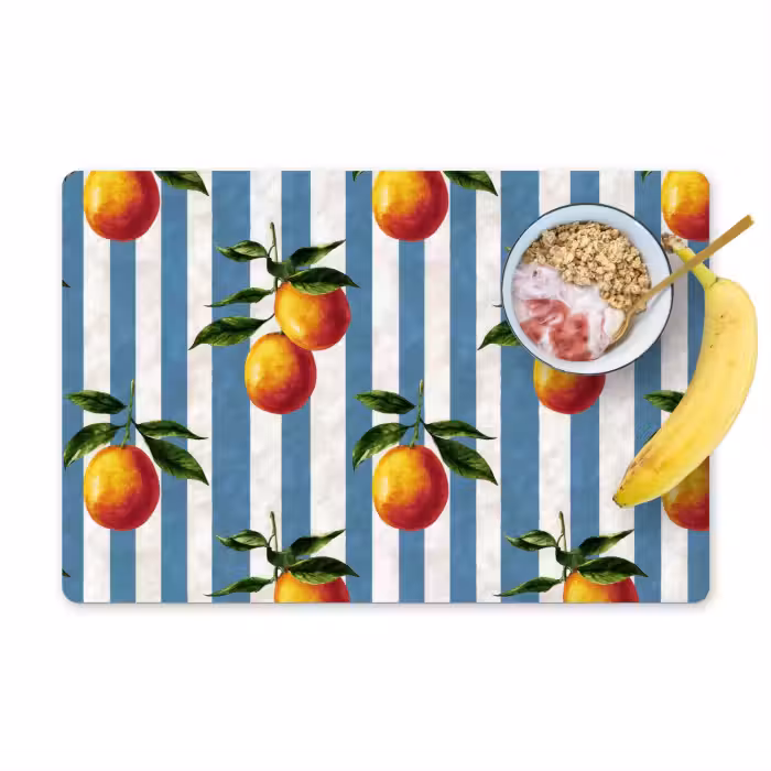 Placemat - 6 stuks - Strepen - Citroen - Blauw