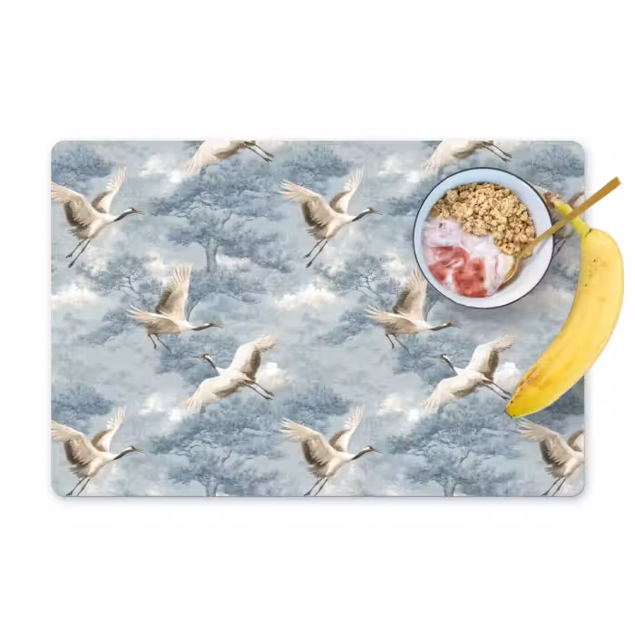 Placemat - 6 stuks - Wolken - Kraanvogels - Blauw