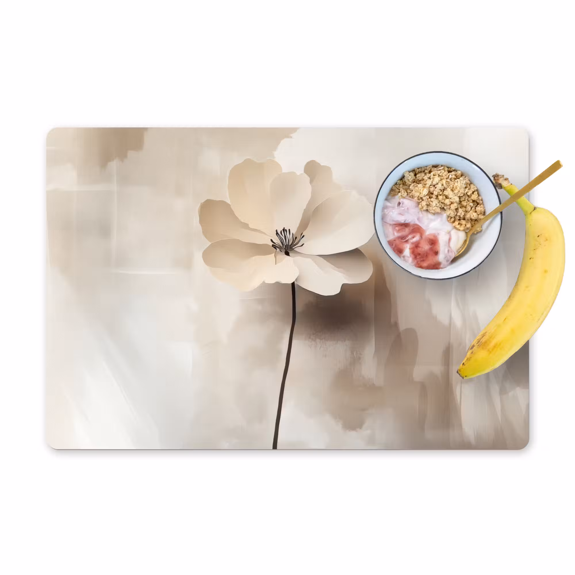 Placemat - 6 stuks - Bloem - Beige - Verf - Schaduw